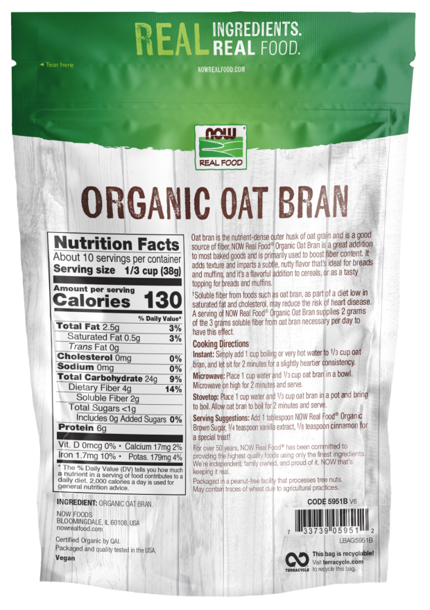 Now Oat Bran, Organic 14 oz
